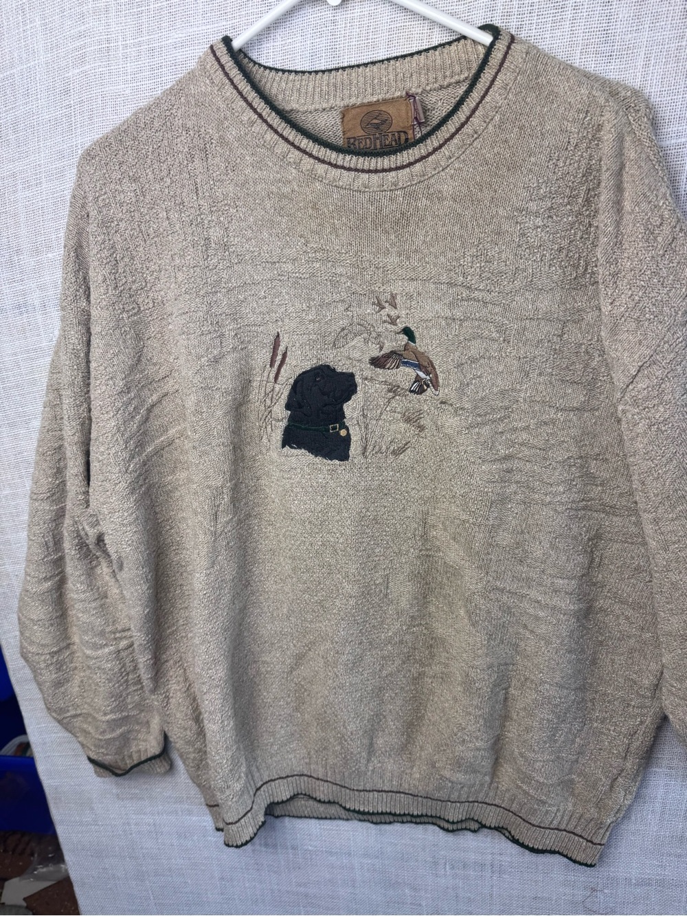 RedHead Tan Crewneck Sweater with Hunting Embroidery